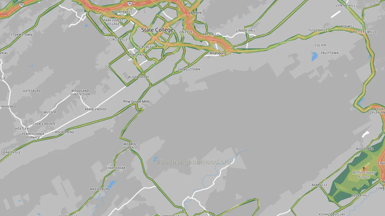 Coburn, PA Map of Noise Levels in Coburn