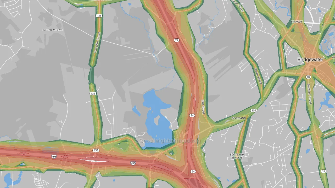 Cochesett, MA Map of Noise Levels in Cochesett