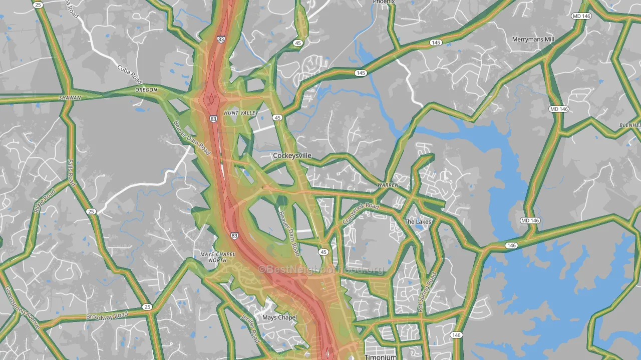 Cockeysville, MD Map of Noise Levels in Cockeysville