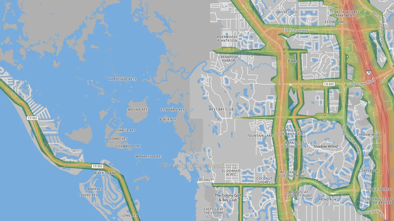 Coconut, FL Map of Noise Levels in Coconut
