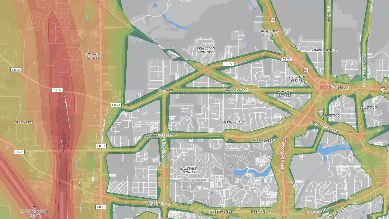 Cody, Mobile, AL Map of Noise Levels in Cody