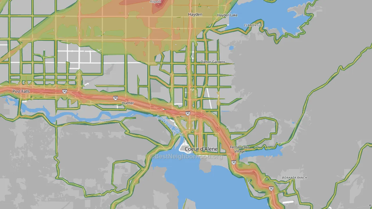 Coeur d'Alene, ID Map of Noise Levels in Coeur d'Alene