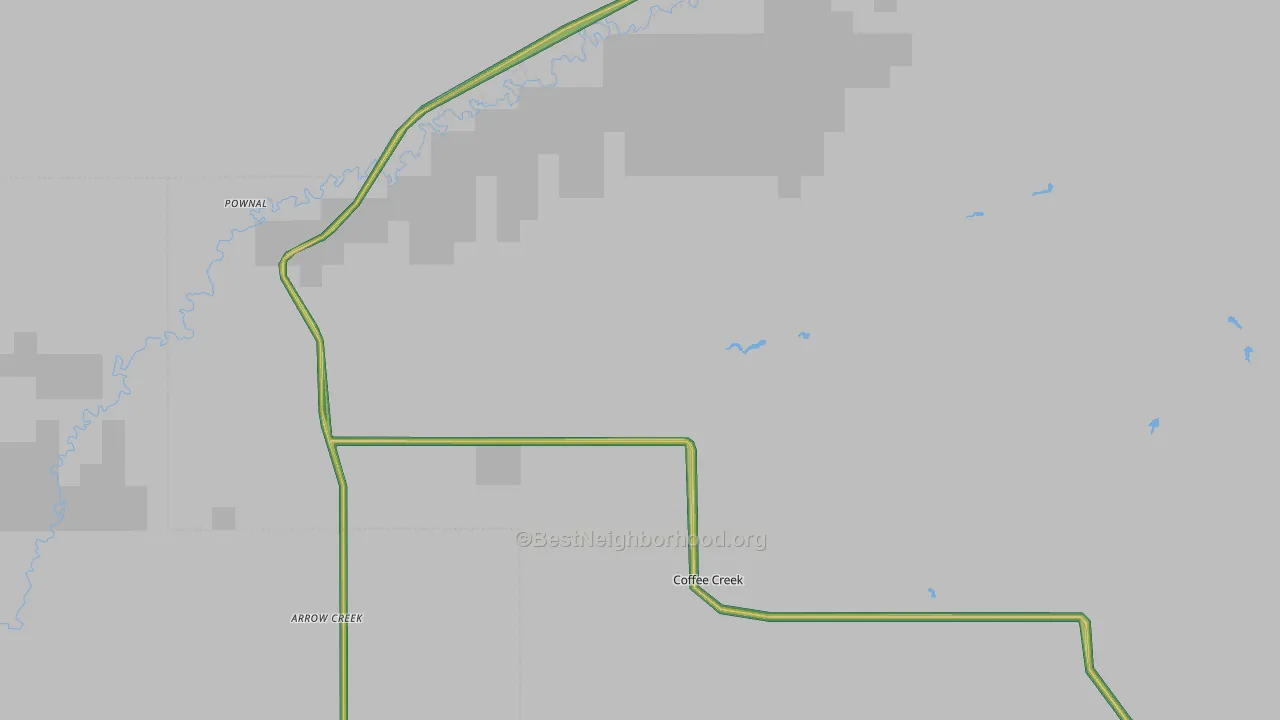 Coffee Creek, MT Map of Noise Levels in Coffee Creek