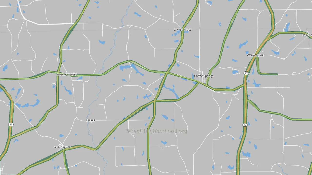 Coffee Springs, AL Map of Noise Levels in Coffee Springs