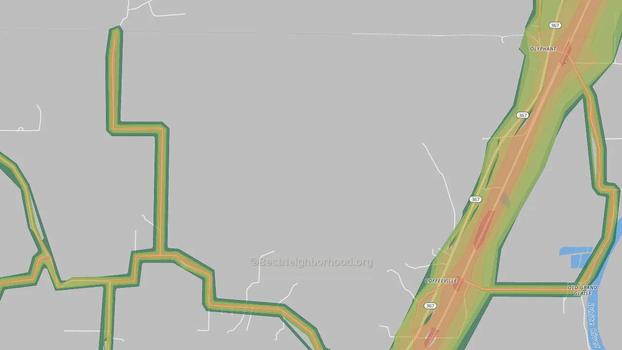 Coffeeville, AR Map of Noise Levels in Coffeeville