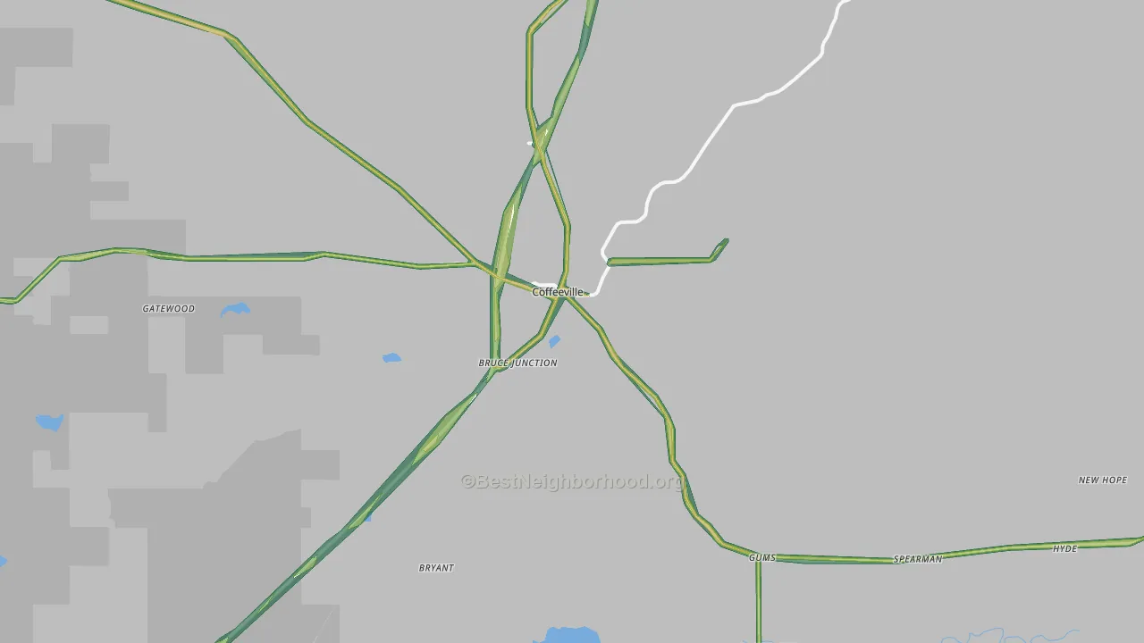 Coffeeville, MS Map of Noise Levels in Coffeeville