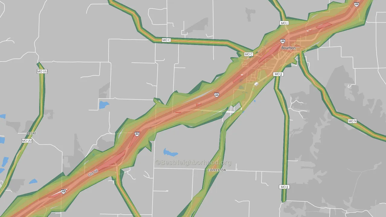 Coffeyton, MO Map of Noise Levels in Coffeyton