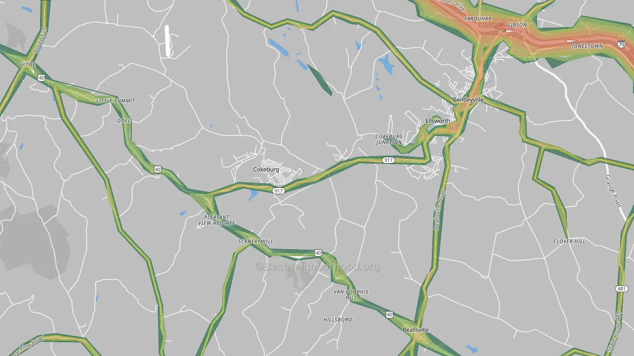 Cokeburg, PA Map of Noise Levels in Cokeburg
