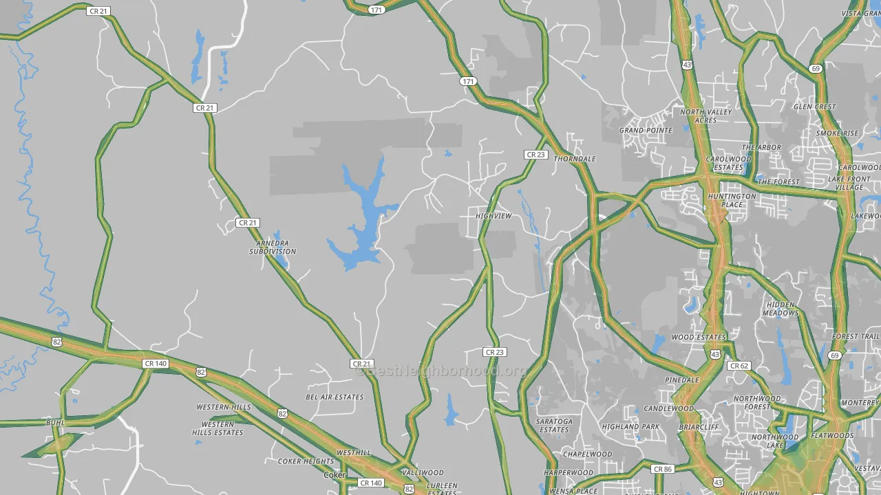 Coker, AL Map of Noise Levels in Coker
