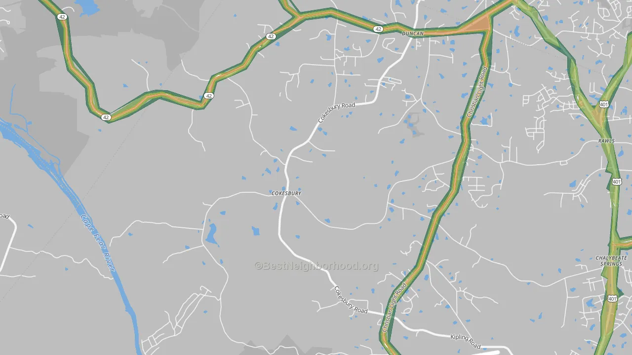 Cokesbury, NC Map of Noise Levels in Cokesbury