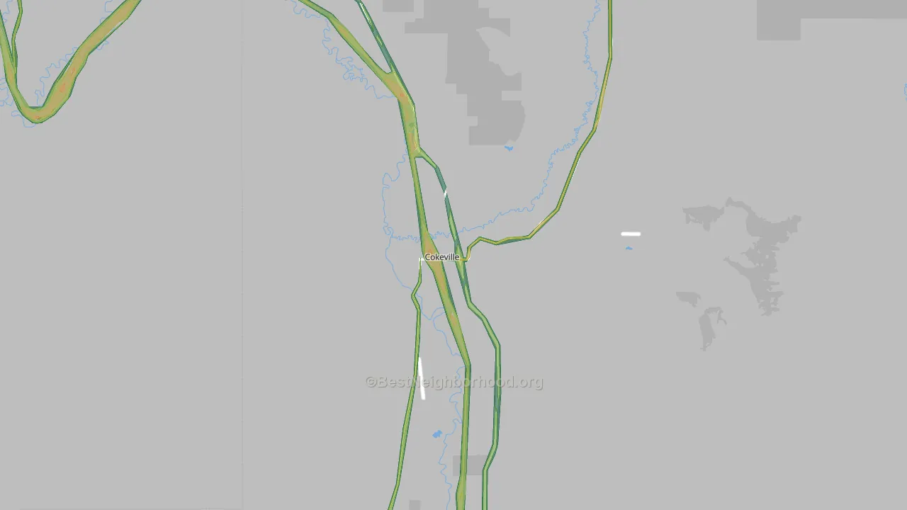 Cokeville, WY Map of Noise Levels in Cokeville