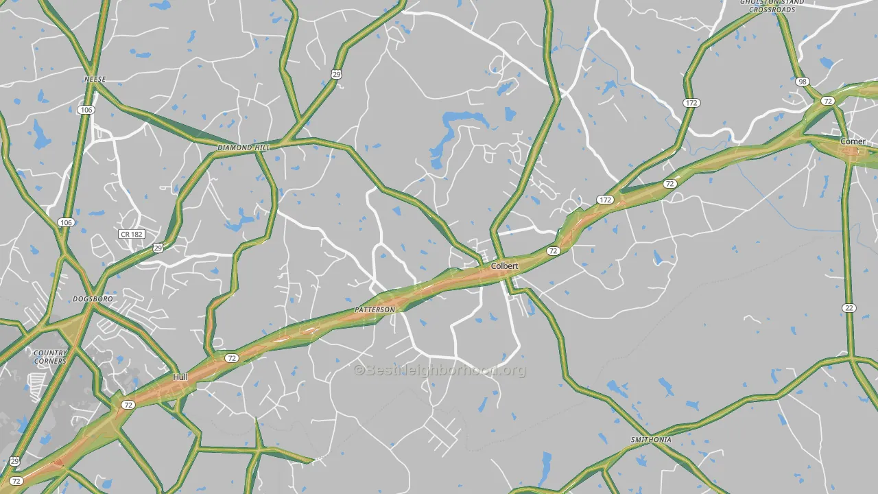 Colbert, GA Map of Noise Levels in Colbert
