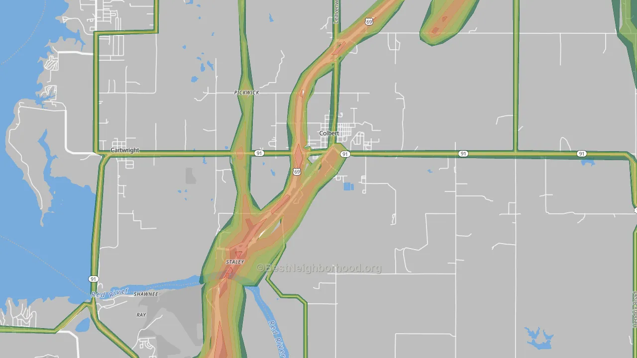 Colbert, OK Map of Noise Levels in Colbert