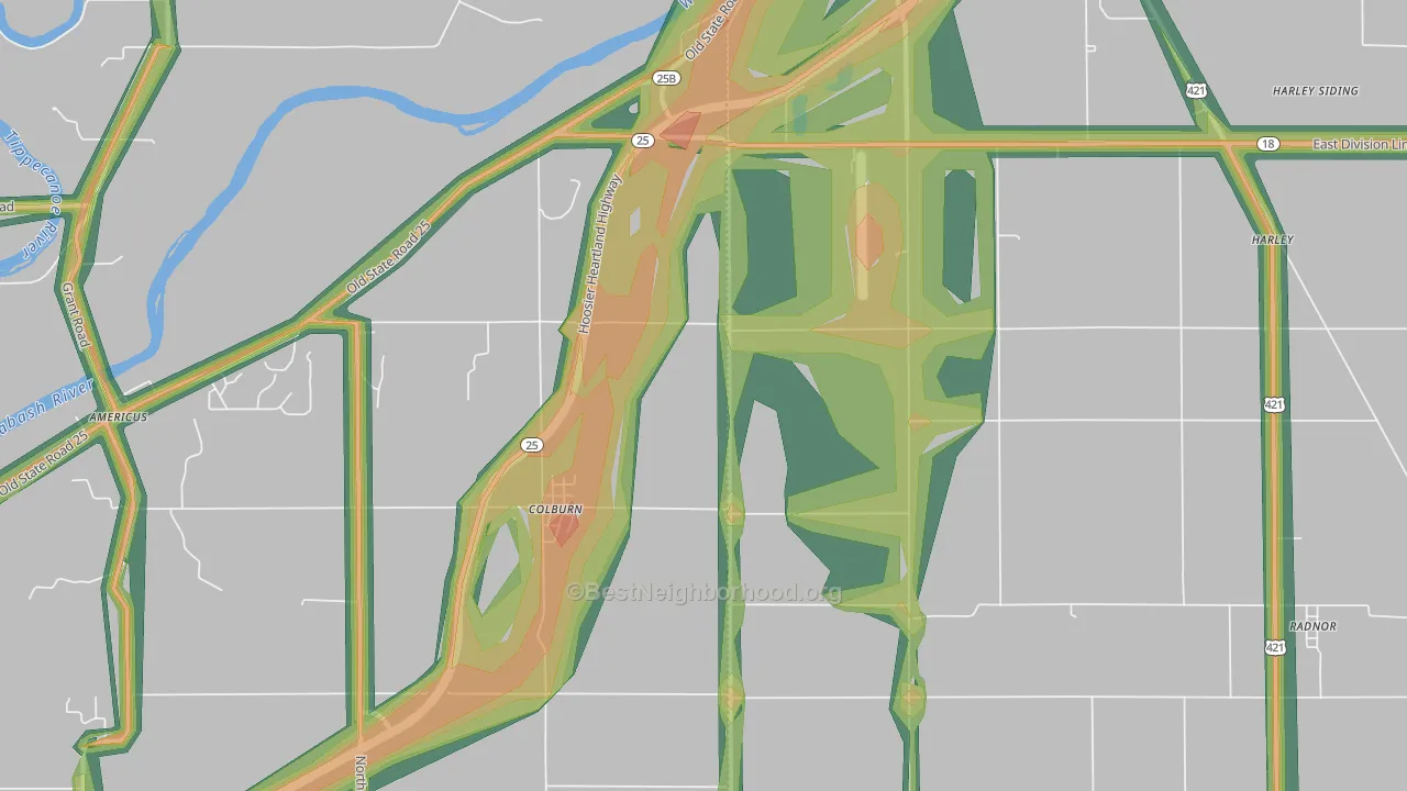 Colburn, IN Map of Noise Levels in Colburn
