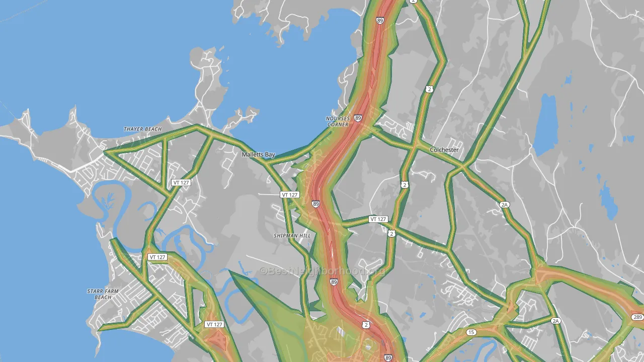 Colchester, VT Map of Noise Levels in Colchester