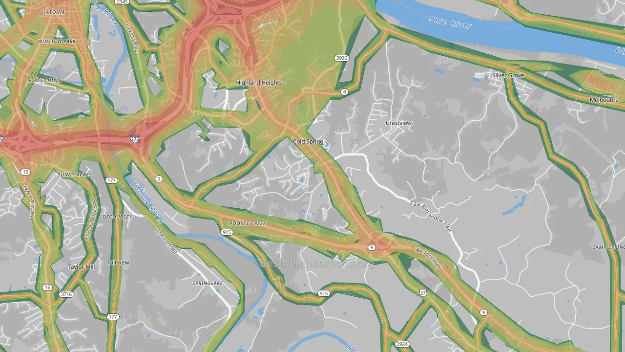 Cold Spring, KY Map of Noise Levels in Cold Spring