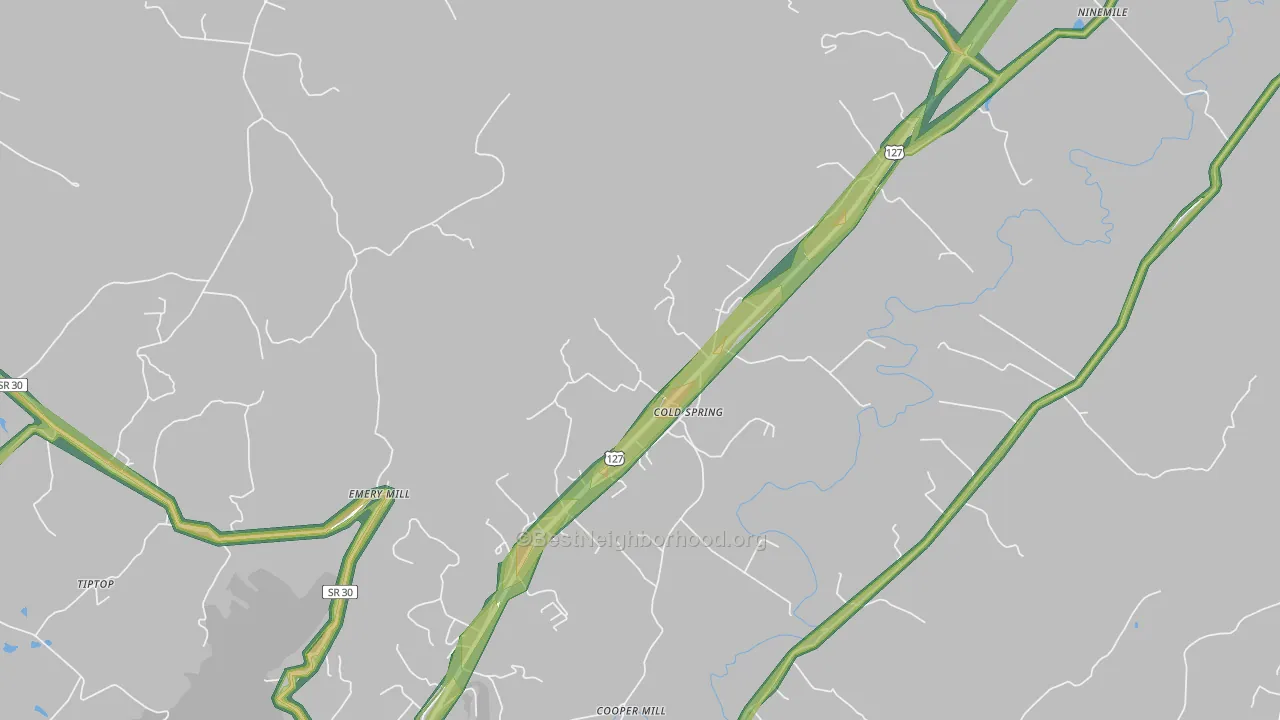 Cold Spring, TN Map of Noise Levels in Cold Spring