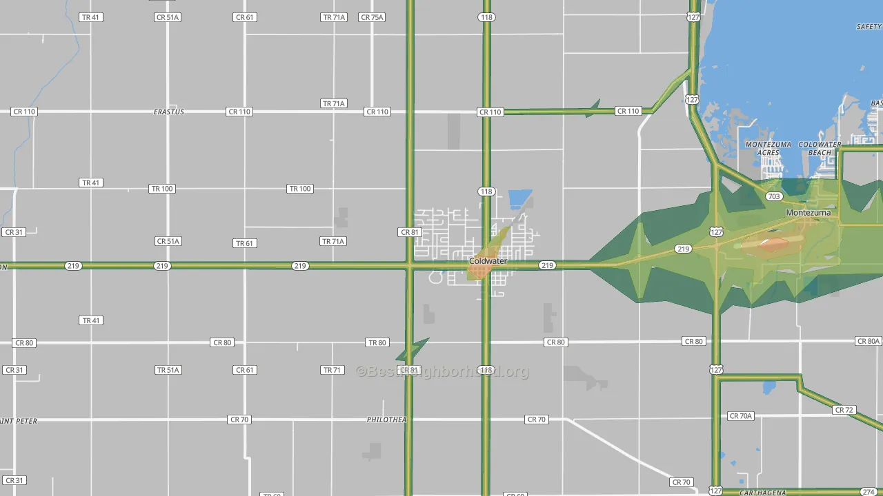 Coldwater, OH Map of Noise Levels in Coldwater