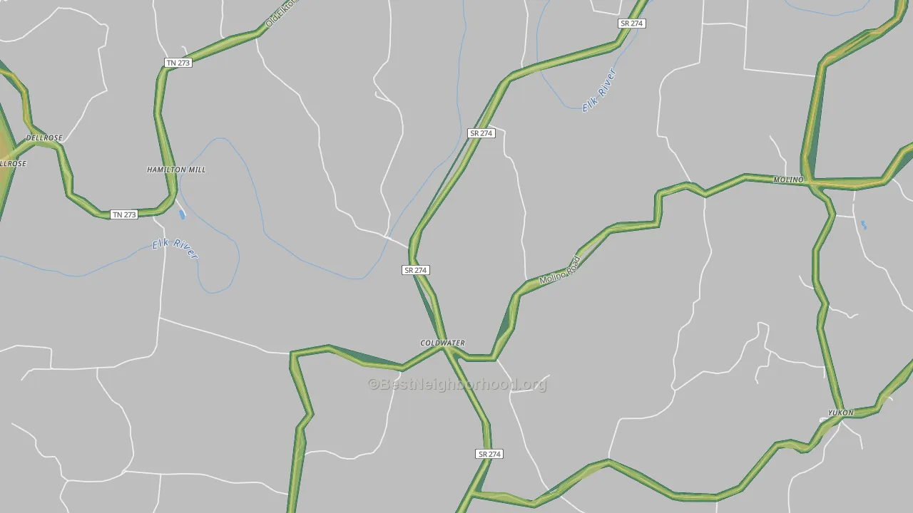 Coldwater, TN Map of Noise Levels in Coldwater