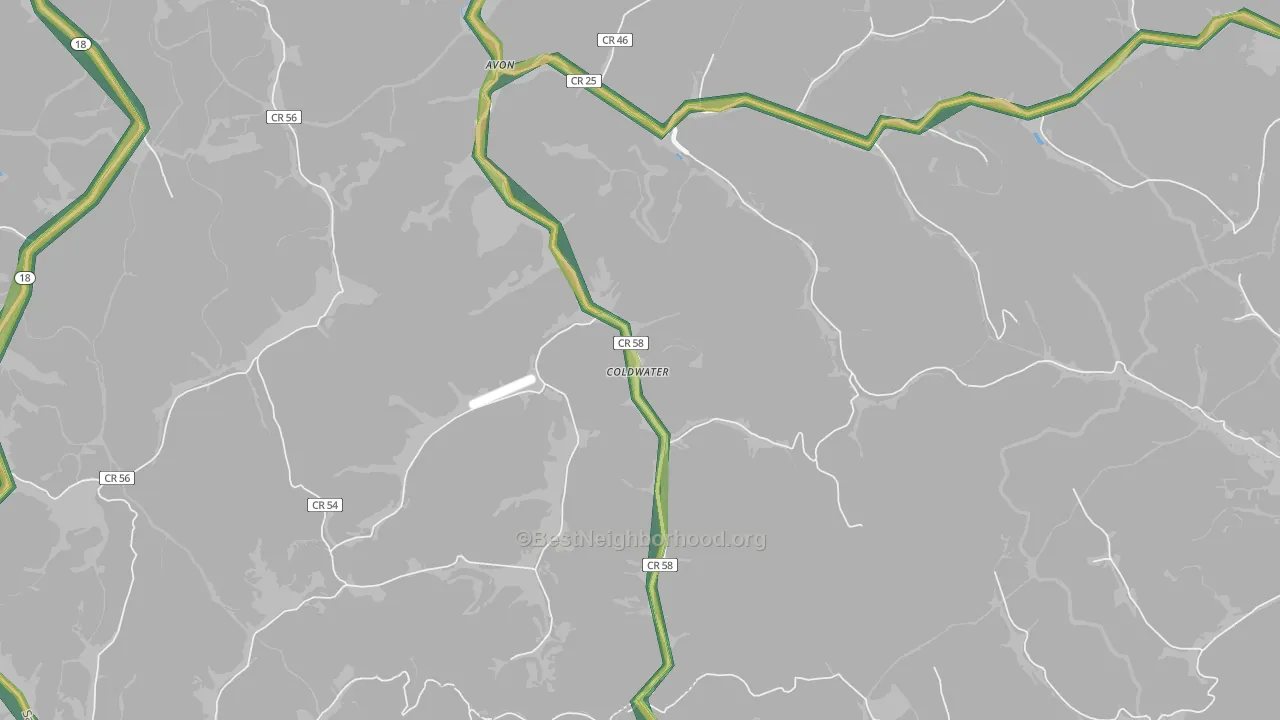 Coldwater, WV Map of Noise Levels in Coldwater