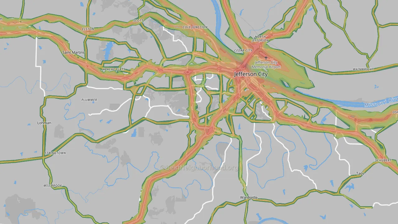 Cole County, MO Map of Noise Levels in Cole County