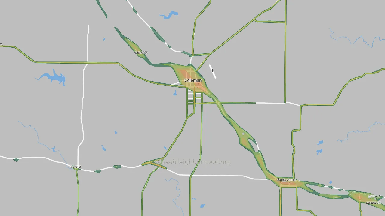 Coleman County, TX Map of Noise Levels in Coleman County