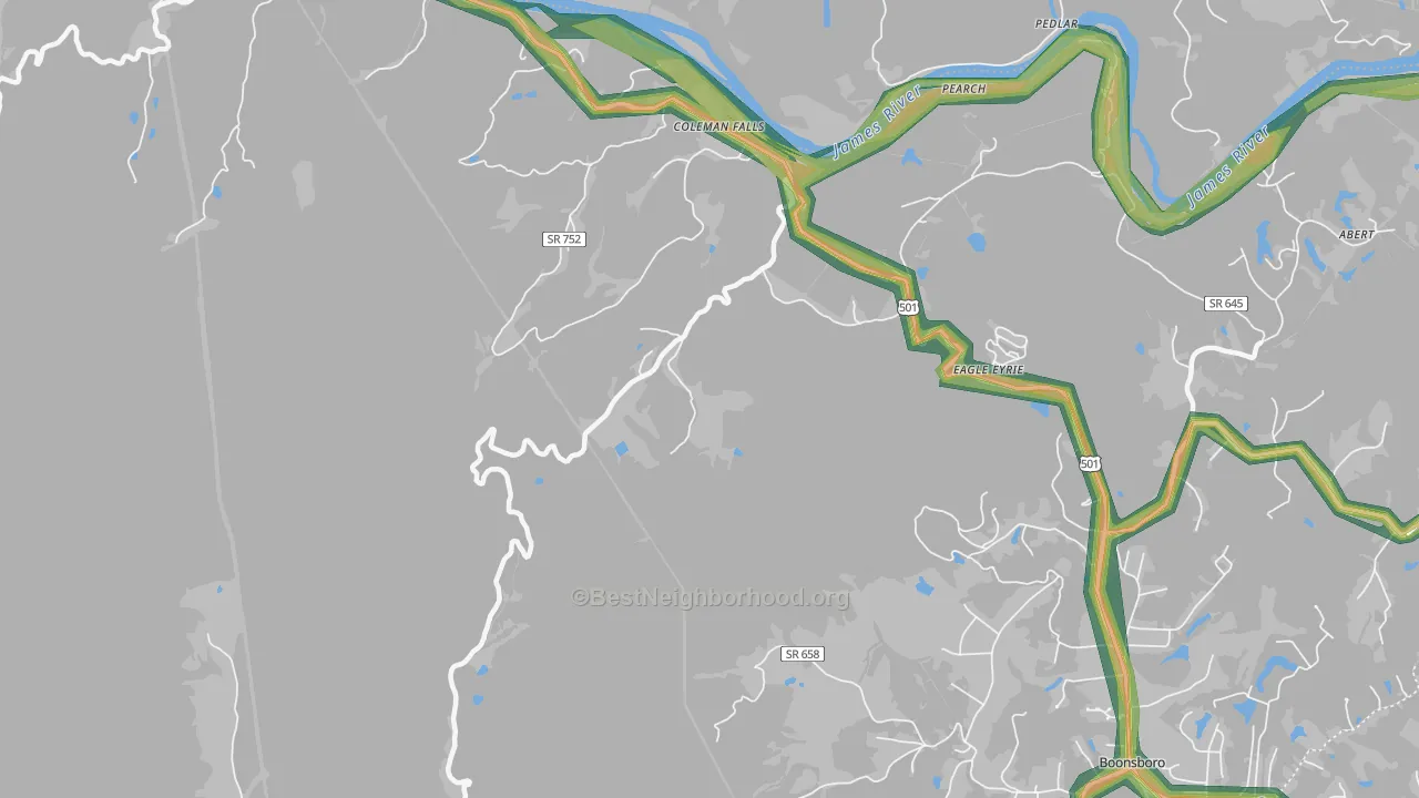 Coleman Falls, VA Map of Noise Levels in Coleman Falls