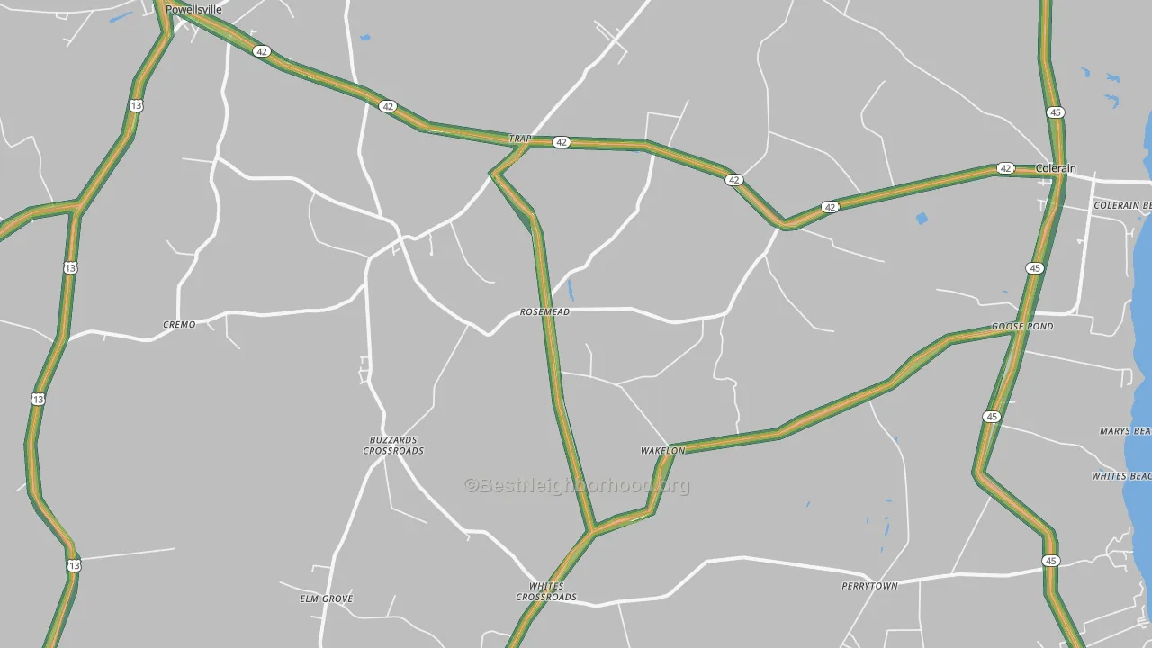 Colerain, NC Map of Noise Levels in Colerain