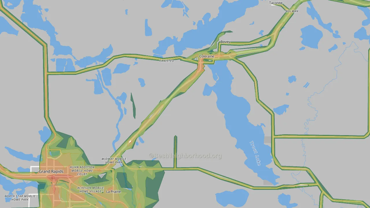 Coleraine, MN Map of Noise Levels in Coleraine
