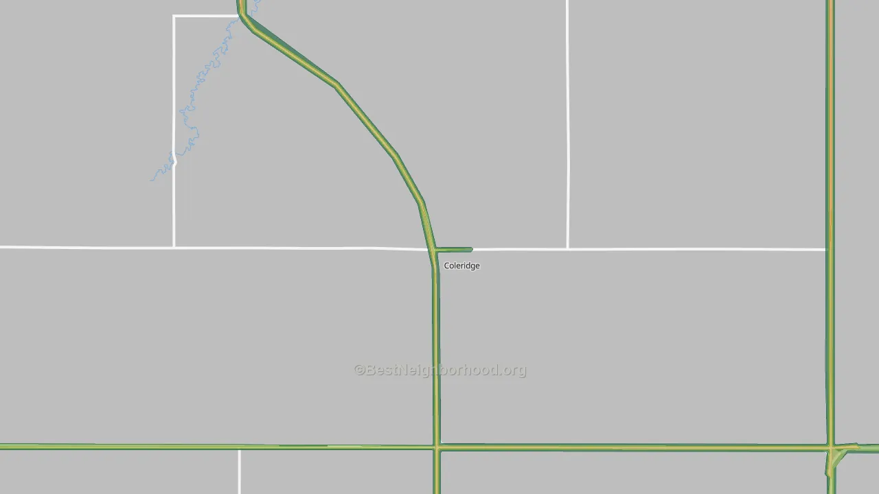 Coleridge, NE Map of Noise Levels in Coleridge