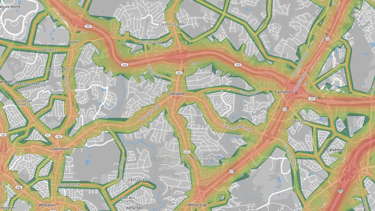 Colesville, MD Map of Noise Levels in Colesville