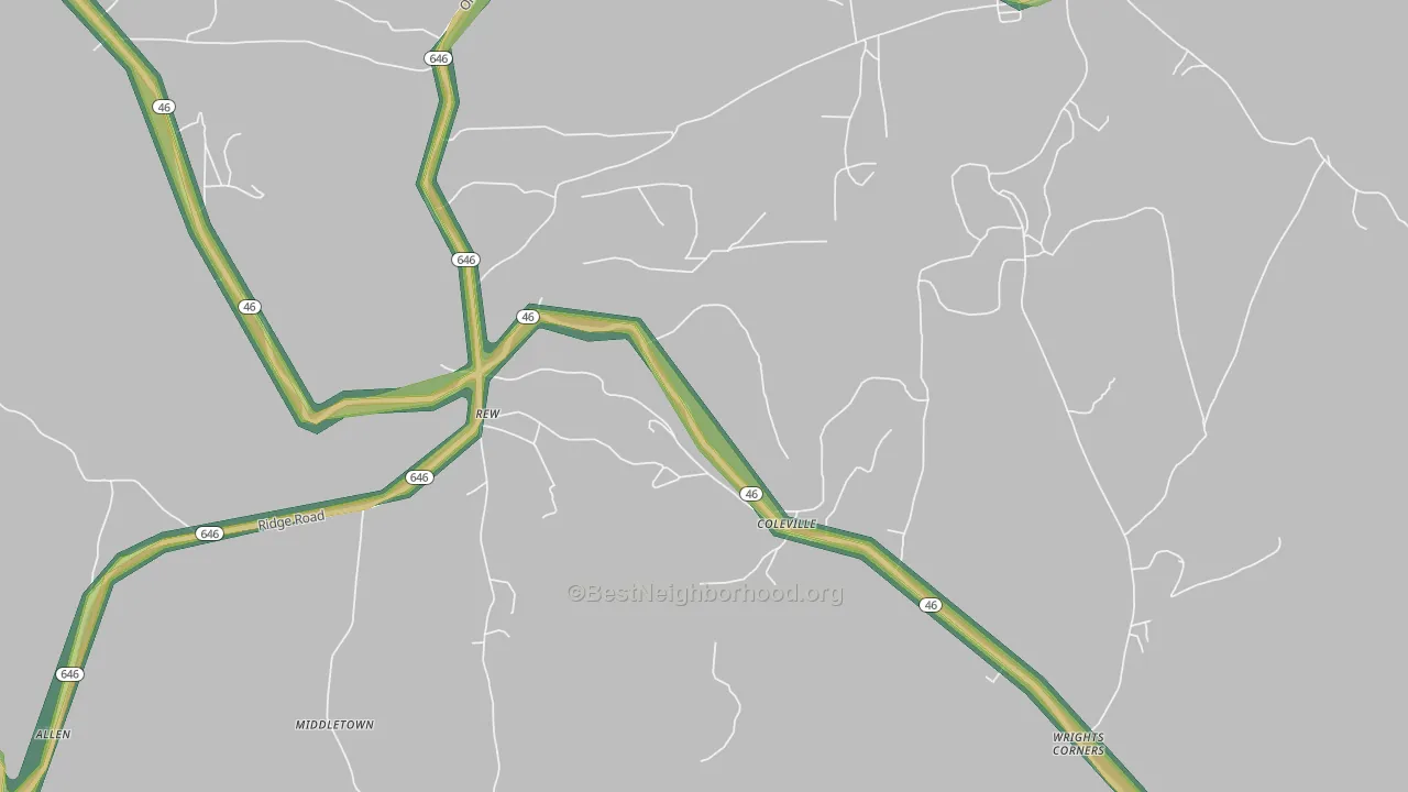 Coleville, PA Map of Noise Levels in Coleville