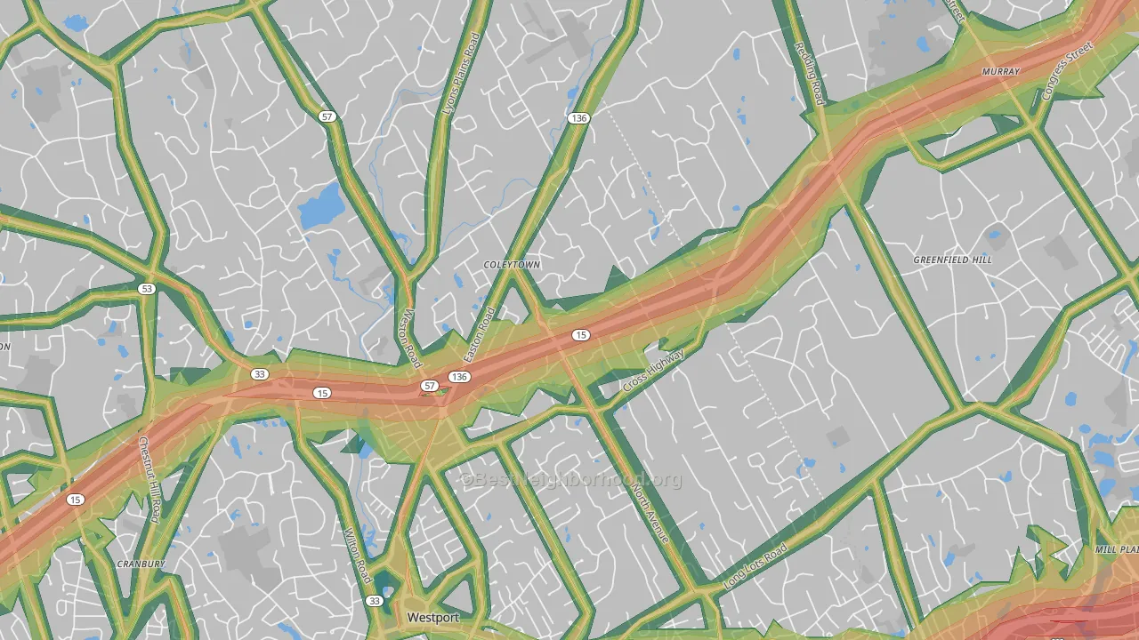 Coleytown, Westport, CT Map of Noise Levels in Coleytown