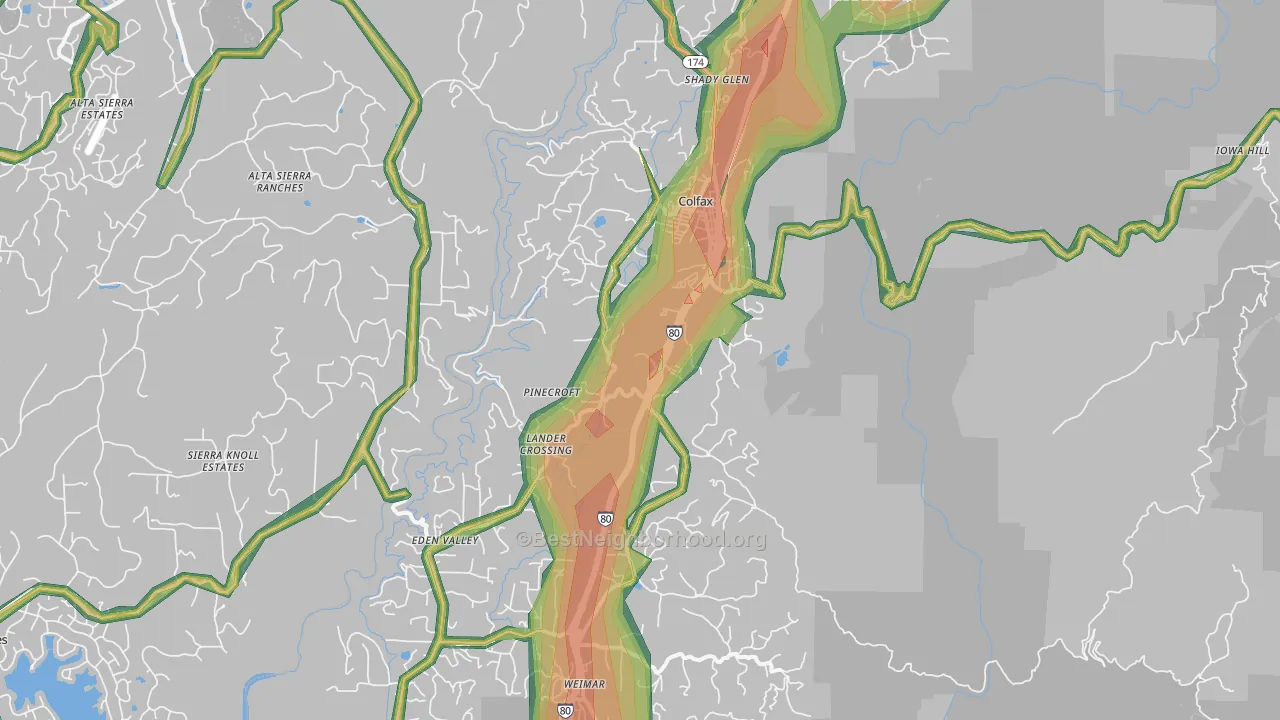 Colfax, CA Map of Noise Levels in Colfax