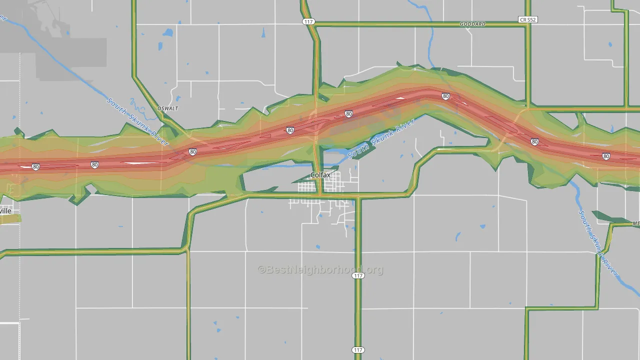 Colfax, IA Map of Noise Levels in Colfax