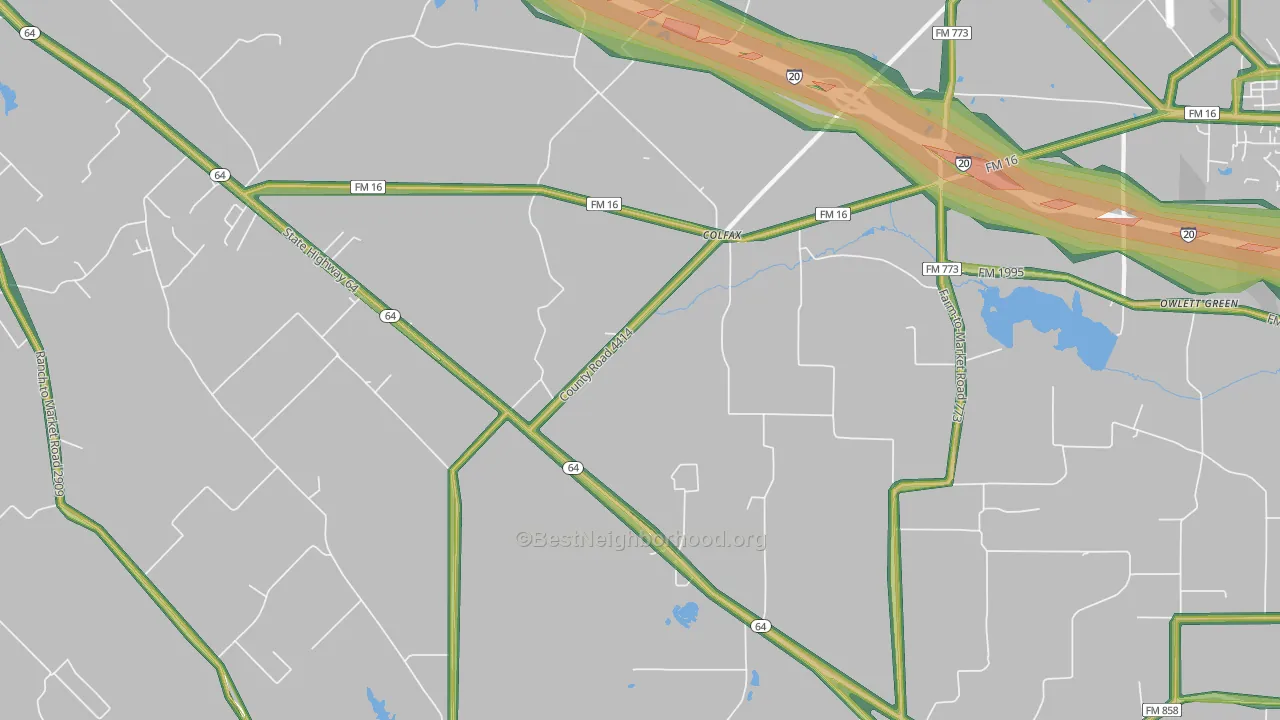 Colfax, TX Map of Noise Levels in Colfax