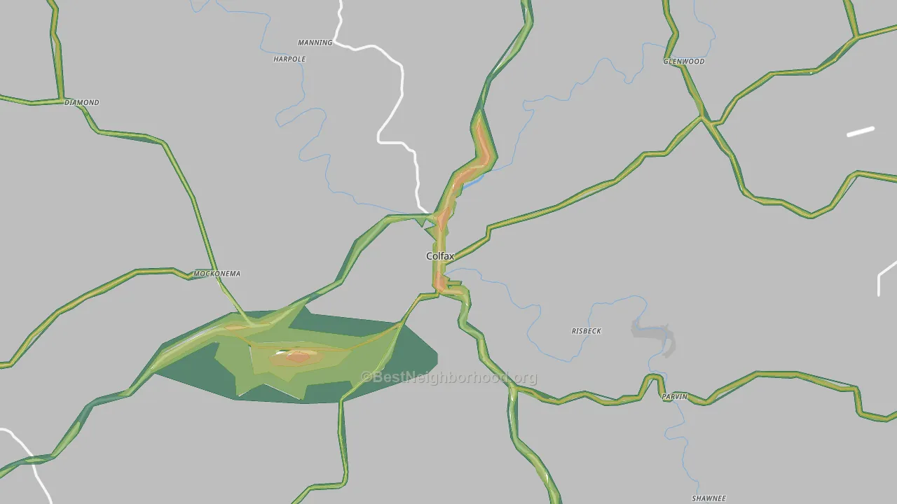Colfax, WA Map of Noise Levels in Colfax