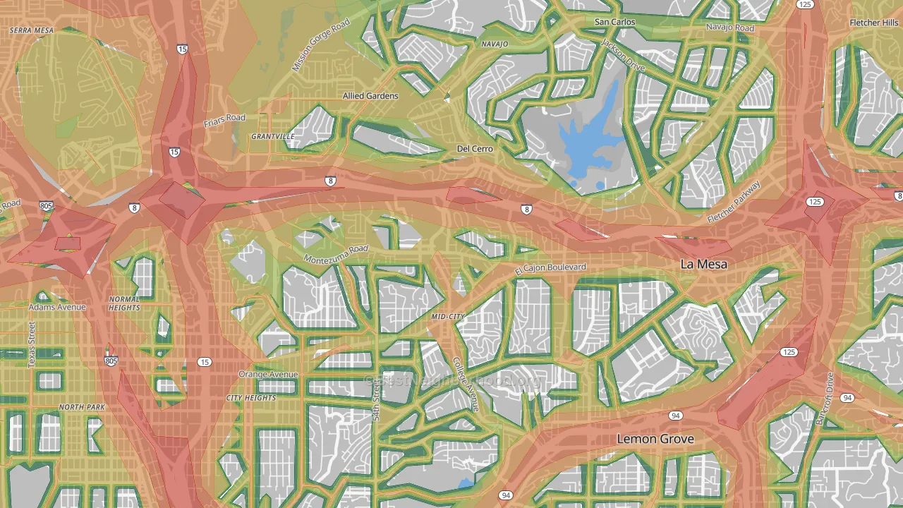 College Area, San Diego, CA Map of Noise Levels in College Area