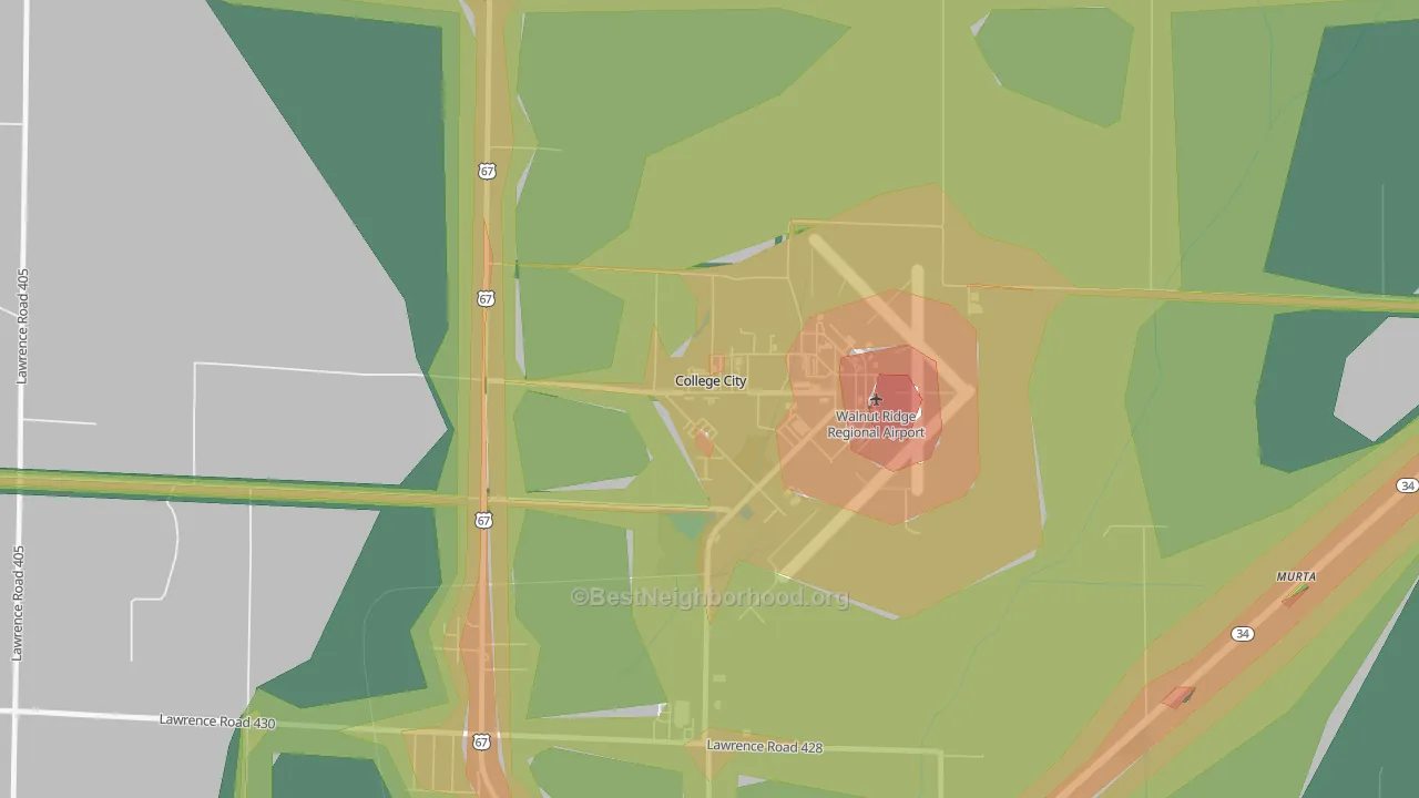 College City, AR Map of Noise Levels in College City
