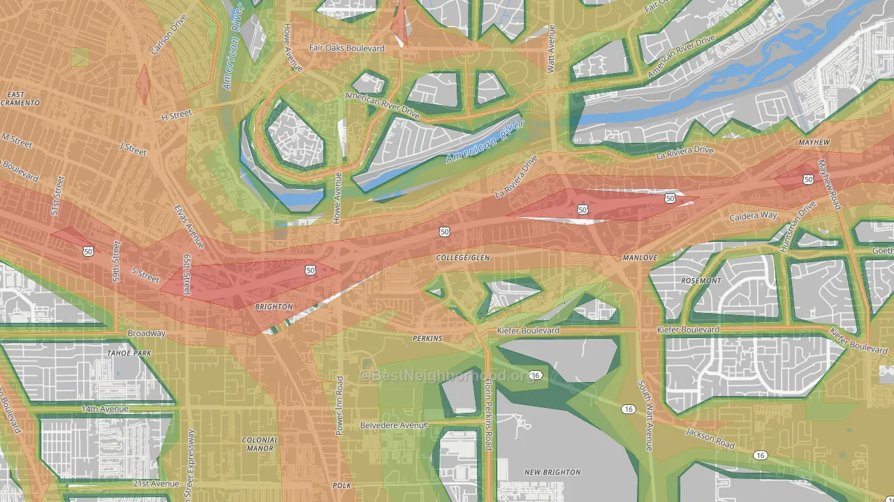 College Glen, Sacramento, CA Map of Noise Levels in College Glen