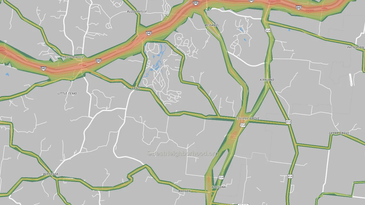 College Grove, TN Map of Noise Levels in College Grove