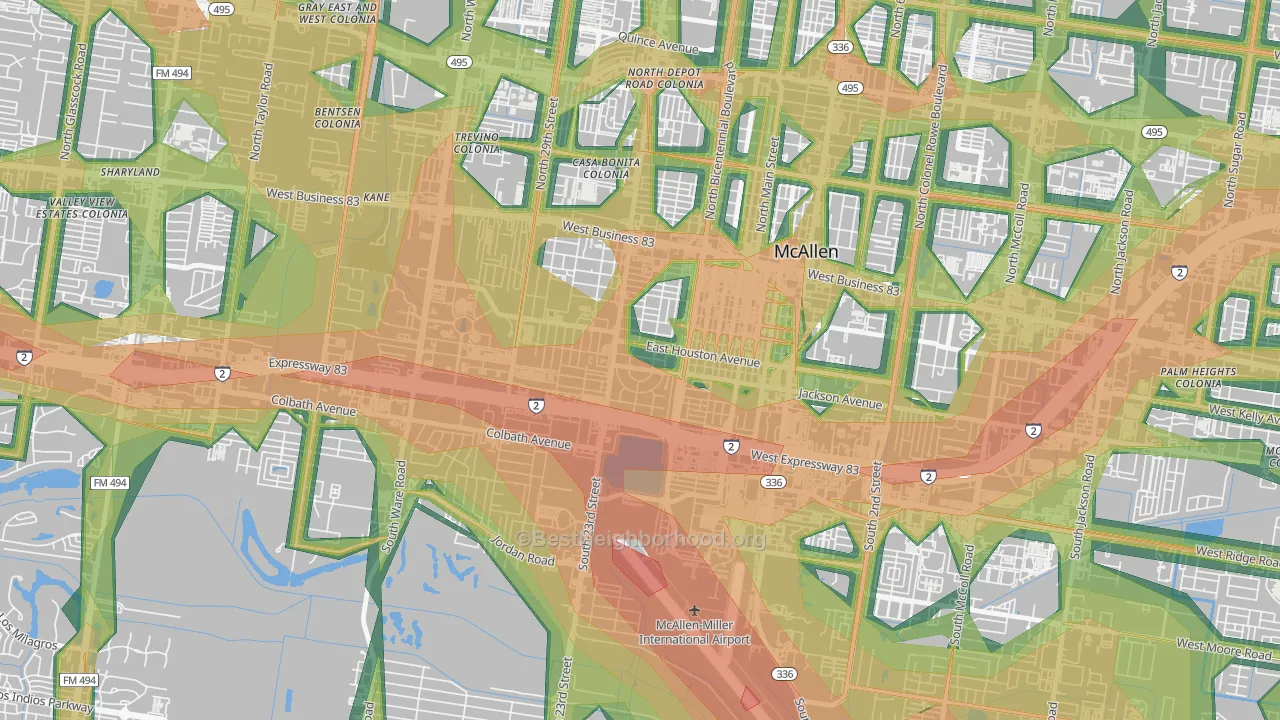 College Heights, McAllen, TX Map of Noise Levels in College Heights