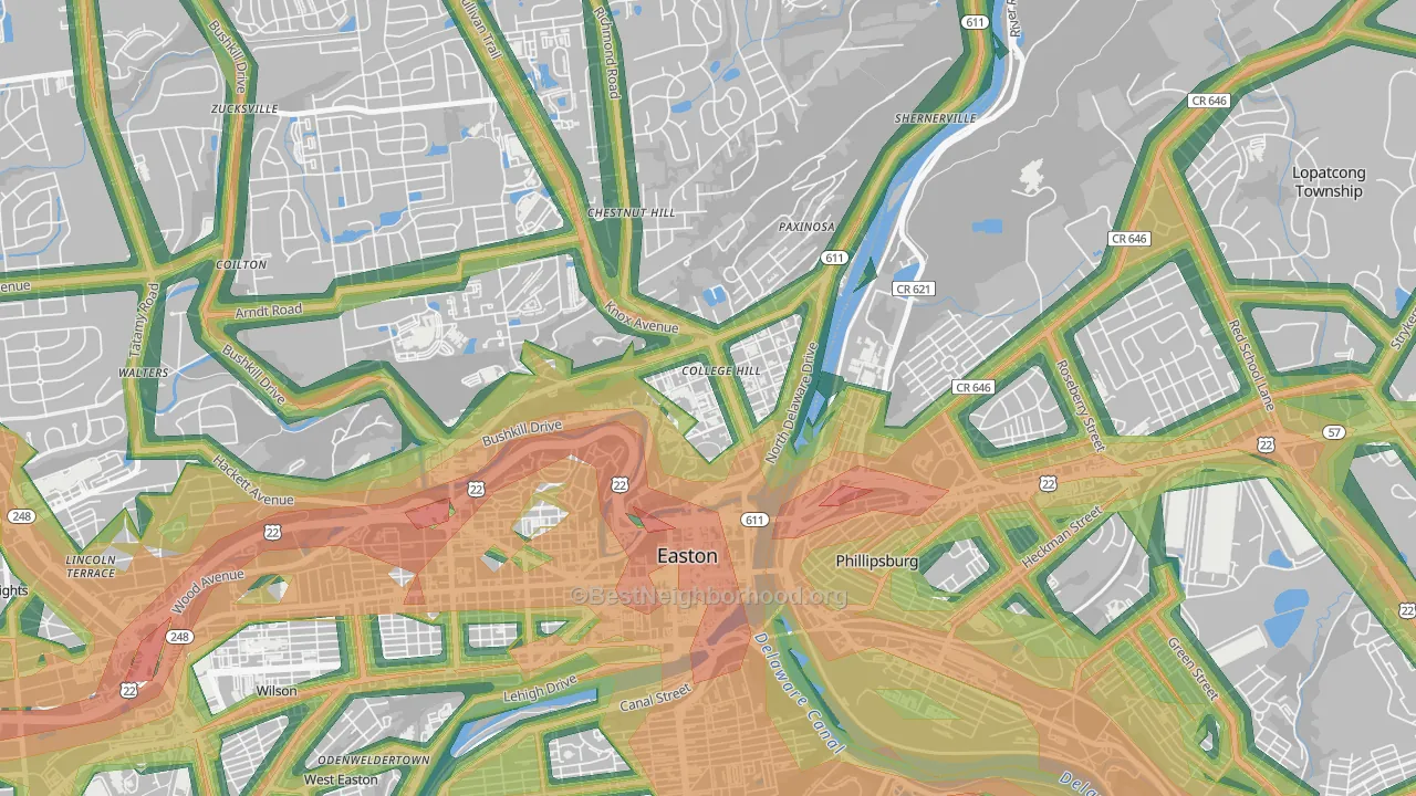 College Hill, Easton, PA Map of Noise Levels in College Hill