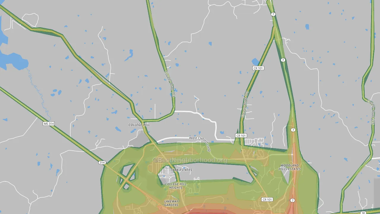 College Hill, MS Map of Noise Levels in College Hill
