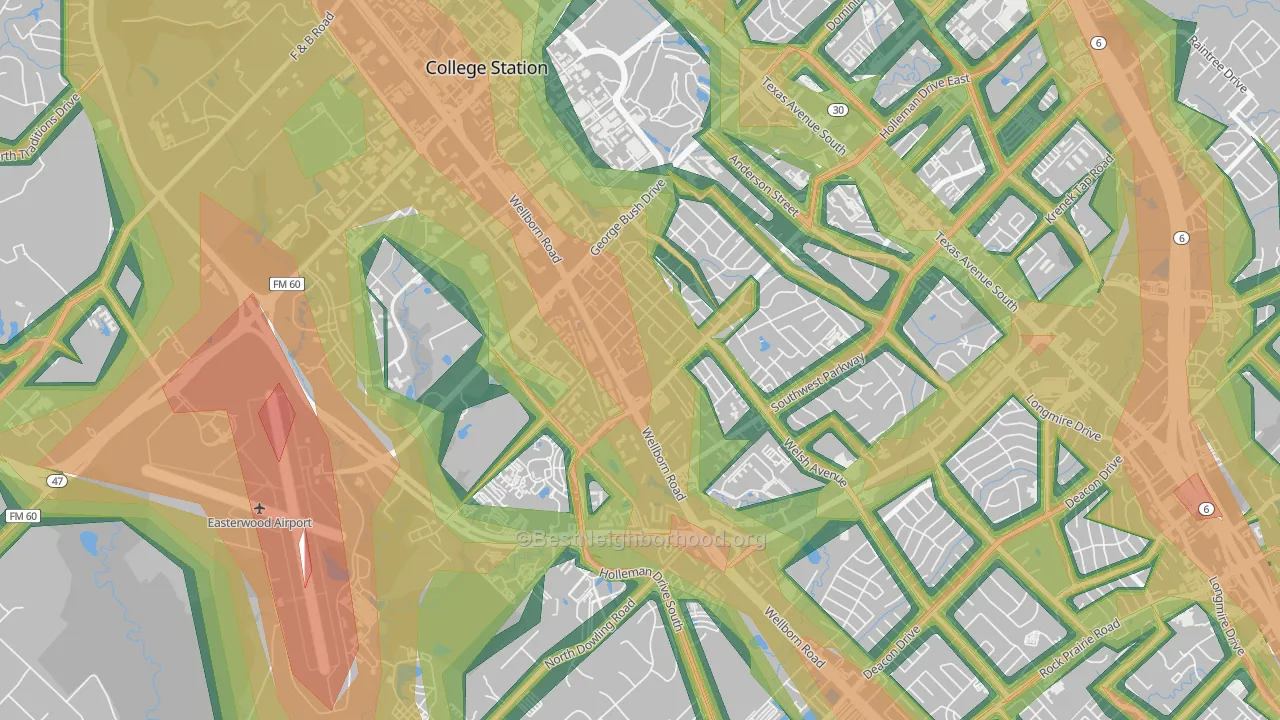 College Park, College Station, TX Map of Noise Levels in College Park