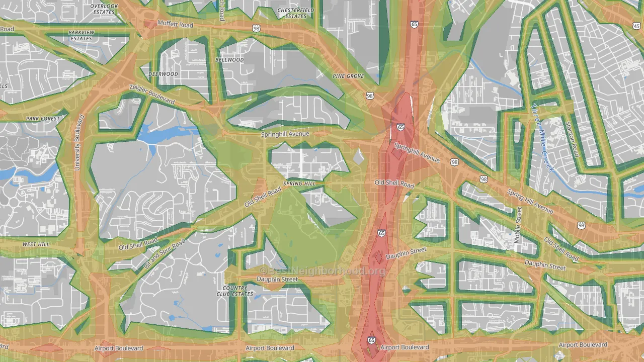College Park, Mobile, AL Map of Noise Levels in College Park