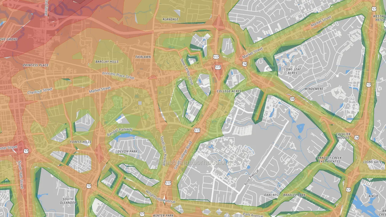 College Park, Wilmington, NC Map of Noise Levels in College Park