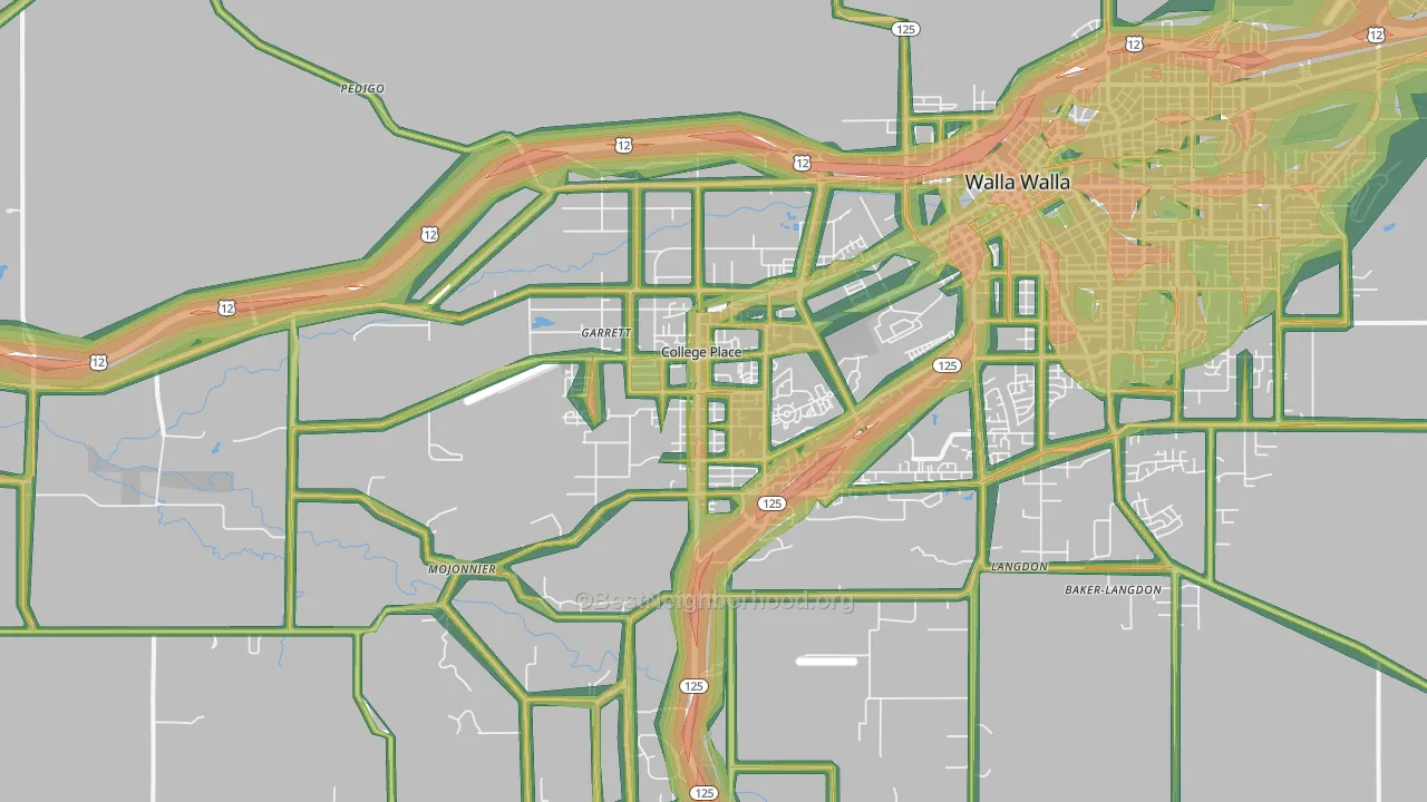 College Place, WA Map of Noise Levels in College Place