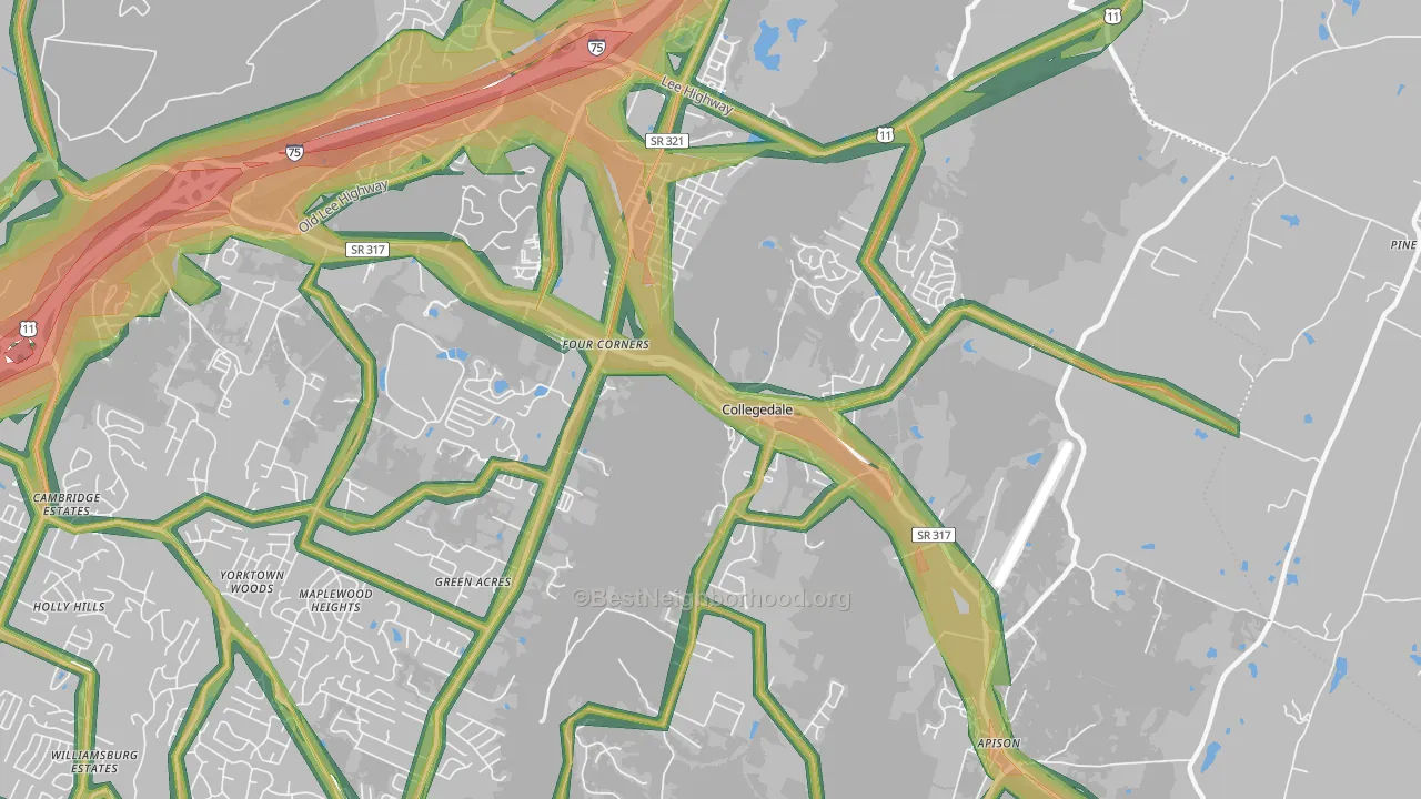 Collegedale, TN Map of Noise Levels in Collegedale