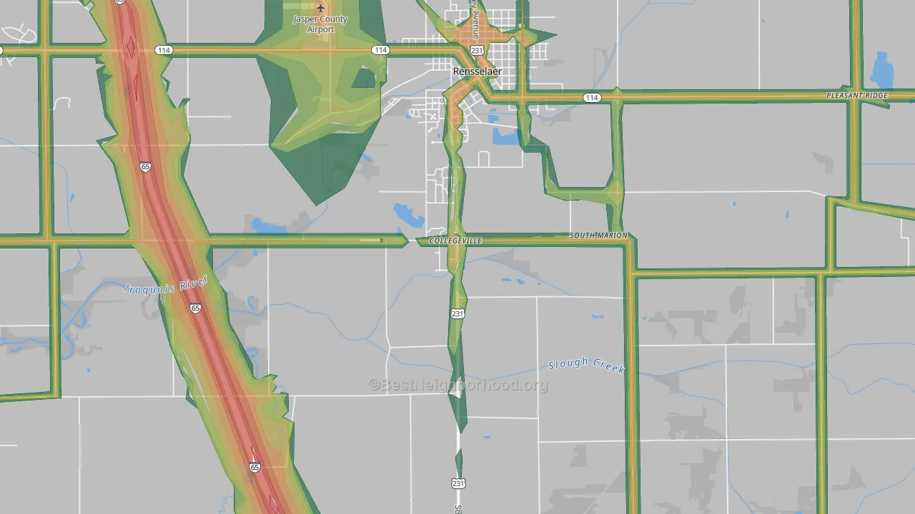 Collegeville, IN Map of Noise Levels in Collegeville